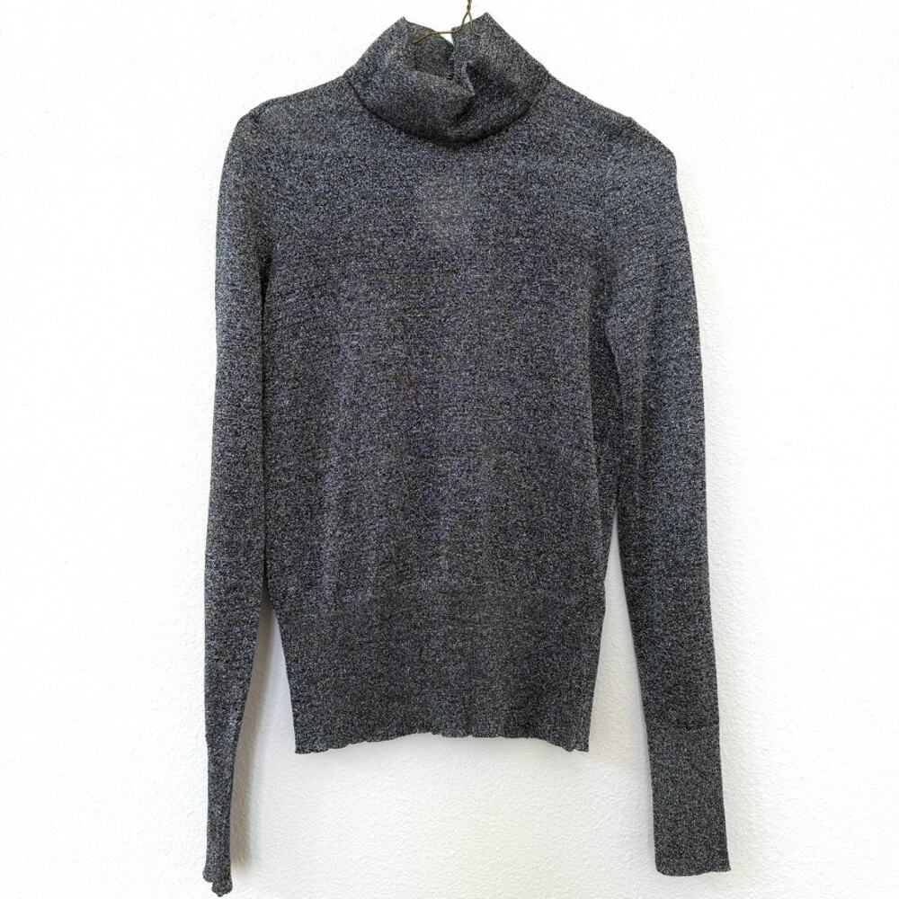 Isabel Marant Sheer Metallic Mock Turtleneck Top Silver Black Cupro Blend Party